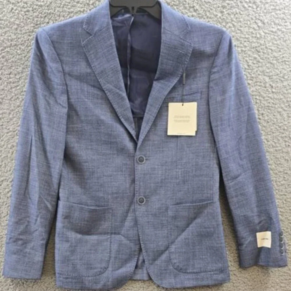 Calvin Klein Solid Slim-Fit Soft Sport Coat Men's 36S Blue Long Sleeve